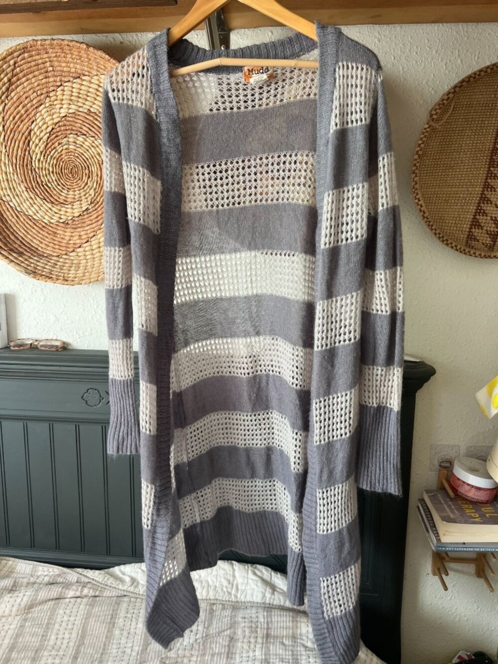 y2k Mudd gray striped duster cardigan sz medium lightweight